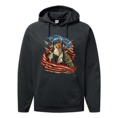 Patriotic American Eagle Fighter Pilot Performance Fleece Hoodie