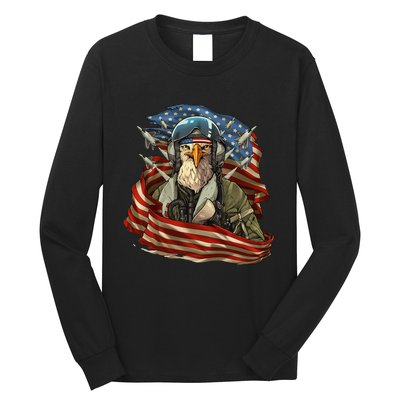 Patriotic American Eagle Fighter Pilot Long Sleeve Shirt