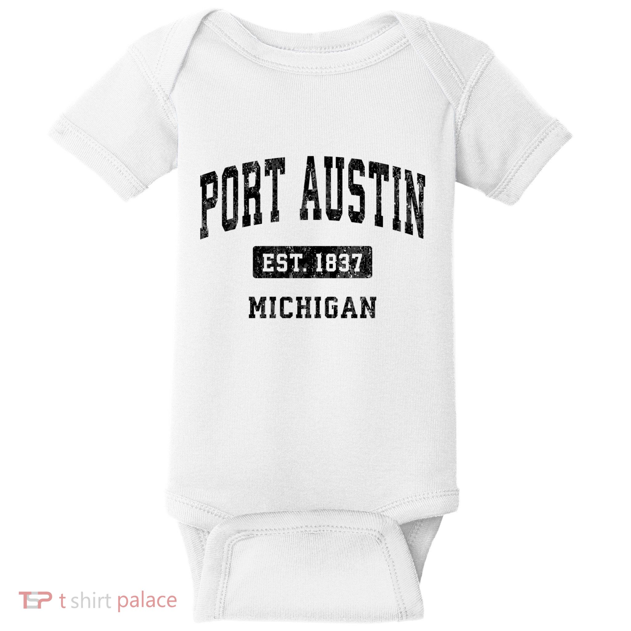 Port Austin Est 1837 Michigan Mi Vintage Established Athletic Sports Design Baby Bodysuit