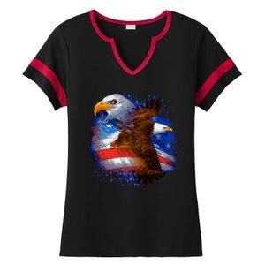 Patriotic American Eagle USA Flag Ladies Halftime Notch Neck Tee