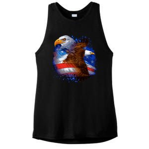 Patriotic American Eagle USA Flag Ladies PosiCharge Tri-Blend Wicking Tank