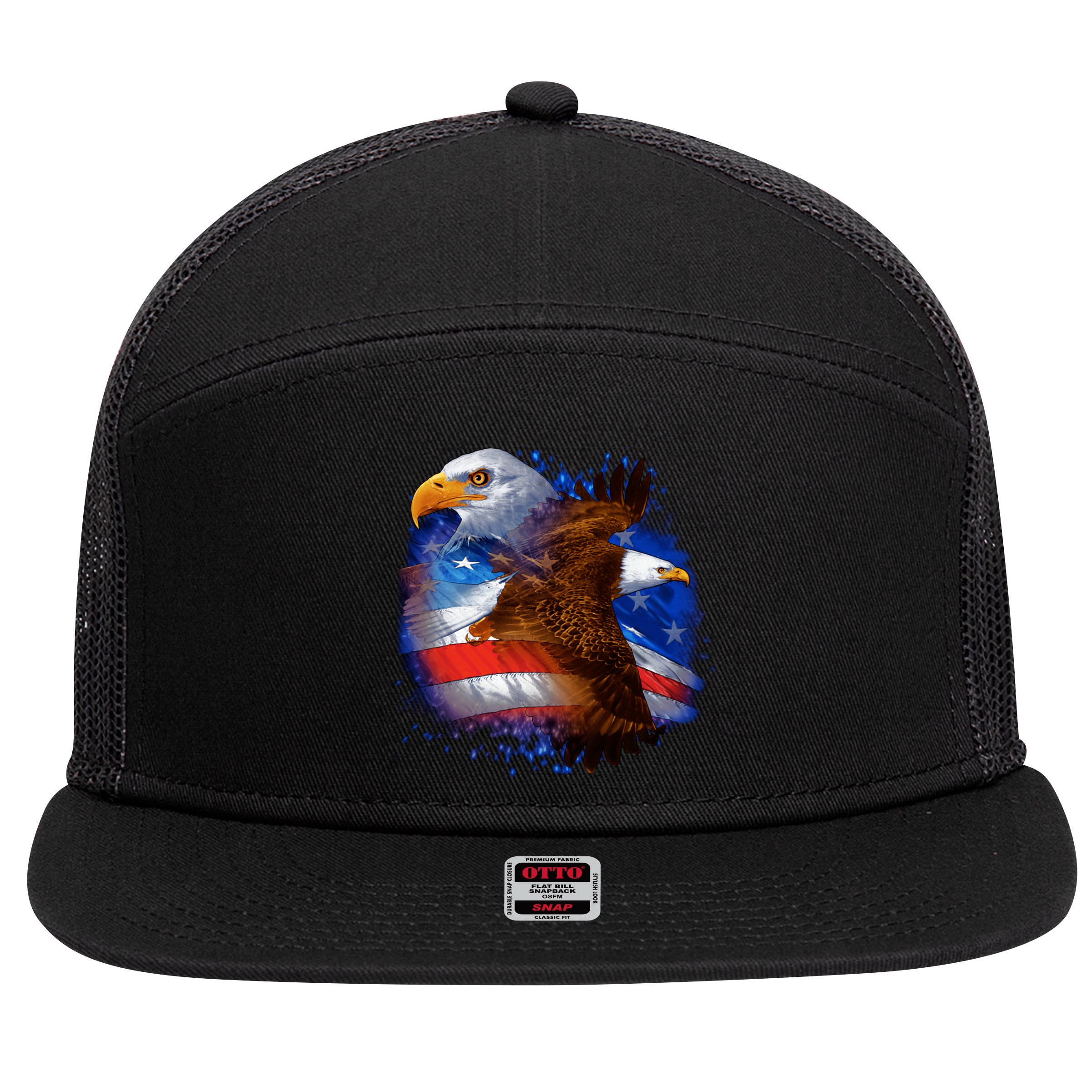 Patriotic American Eagle USA Flag 7 Panel Mesh Trucker Snapback Hat