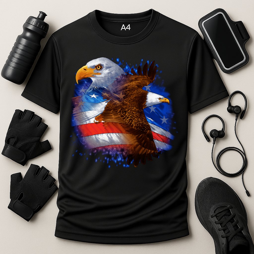 Patriotic American Eagle USA Flag Cooling Performance Crew T-Shirt