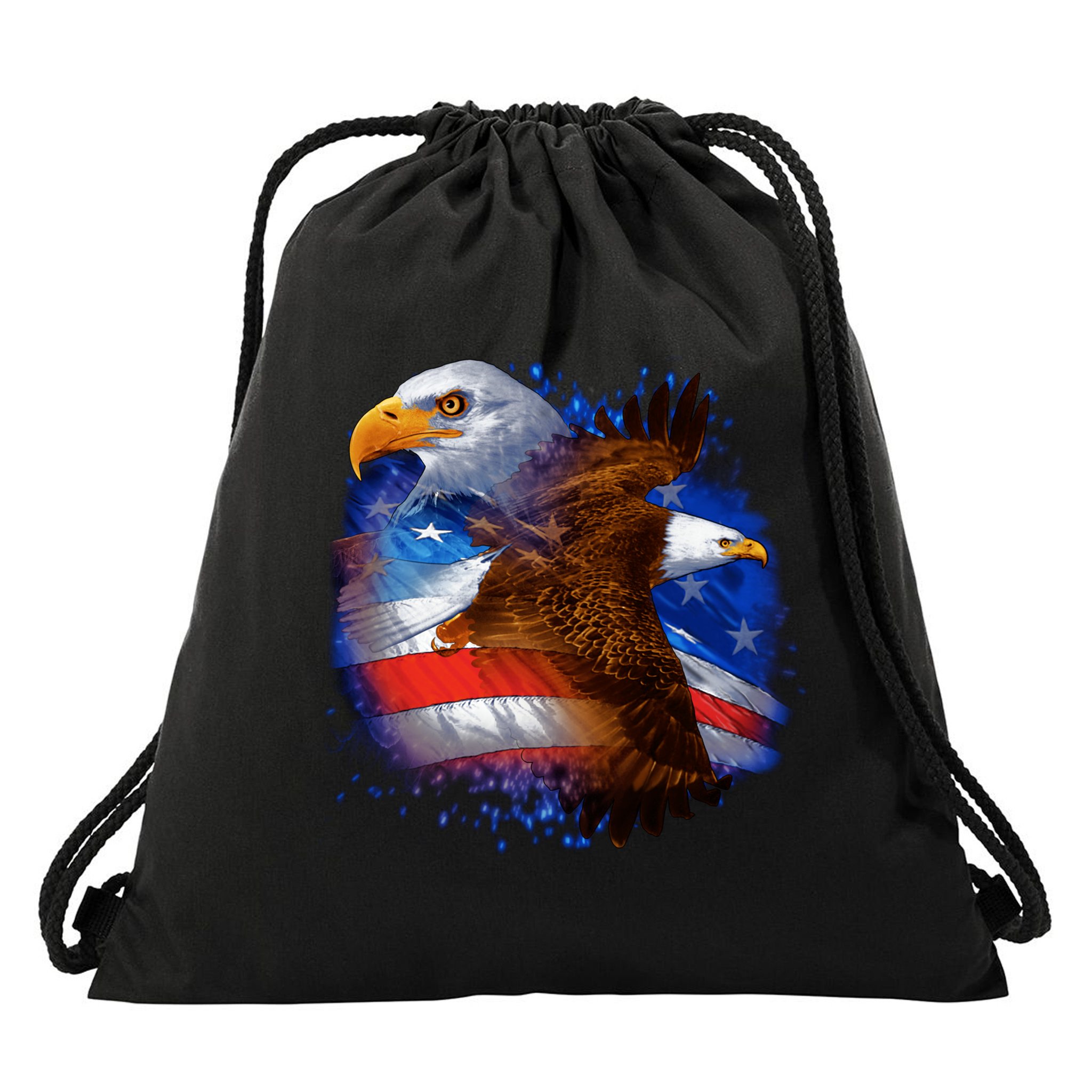 Patriotic American Eagle USA Flag Drawstring Bag