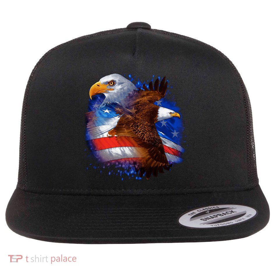 Patriotic American Eagle USA Flag Flat Bill Trucker Hat