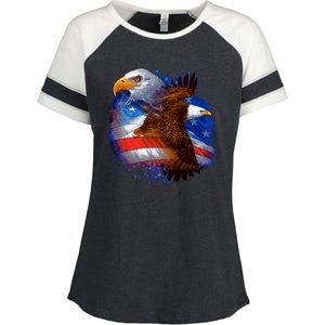 Patriotic American Eagle USA Flag Enza Ladies Jersey Colorblock Tee