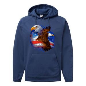 Patriotic American Eagle USA Flag Performance Fleece Hoodie