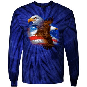 Patriotic American Eagle USA Flag Tie-Dye Long Sleeve Shirt