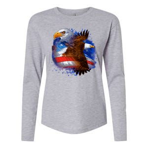 Patriotic American Eagle USA Flag Womens Cotton Relaxed Long Sleeve T-Shirt