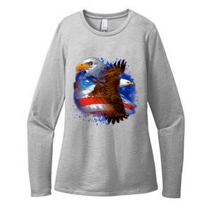 Patriotic American Eagle USA Flag Womens CVC Long Sleeve Shirt