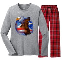 Patriotic American Eagle USA Flag Women's Long Sleeve Flannel Pajama Set 