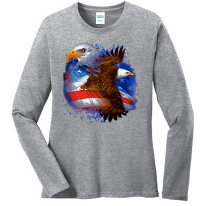 Patriotic American Eagle USA Flag Ladies Long Sleeve Shirt