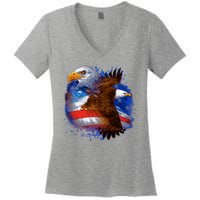 Patriotic American Eagle USA Flag Women's V-Neck T-Shirt