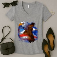Patriotic American Eagle USA Flag Women's V-Neck T-Shirt