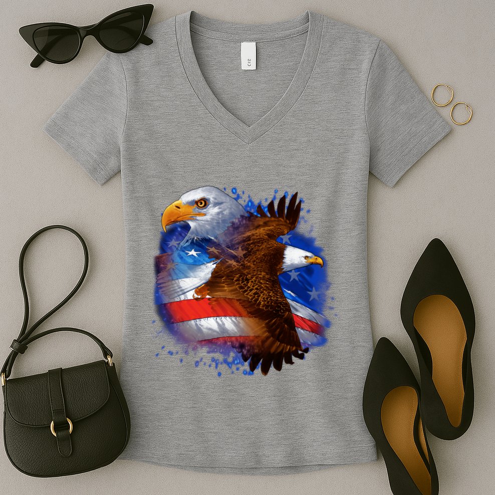 Patriotic American Eagle USA Flag Women's V-Neck T-Shirt