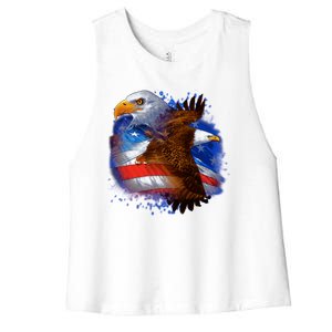 Patriotic American Eagle USA Flag Women's Racerback Cropped Tank