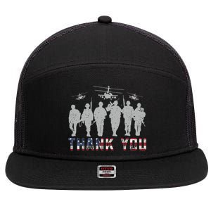 Patriotic American Flag Thank You Solders Memorial Veteran Gift 7 Panel Mesh Trucker Snapback Hat