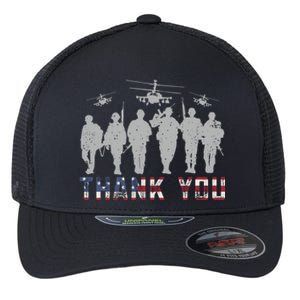 Patriotic American Flag Thank You Solders Memorial Veteran Gift Flexfit Unipanel Trucker Cap