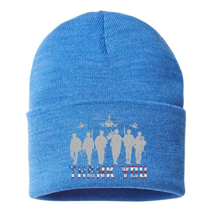 Patriotic American Flag Thank You Solders Memorial Veteran Gift Sustainable Knit Beanie