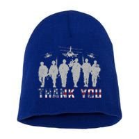 Patriotic American Flag Thank You Solders Memorial Veteran Gift Short Acrylic Beanie