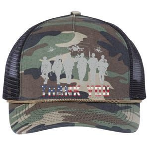 Patriotic American Flag Thank You Solders Memorial Veteran Gift Retro Rope Trucker Hat Cap