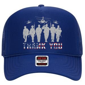 Patriotic American Flag Thank You Solders Memorial Veteran Gift High Crown Mesh Back Trucker Hat