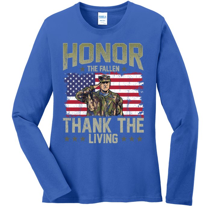 Patriotic American Flag Honor The Fallen Memorial Day Gift Ladies Long Sleeve Shirt