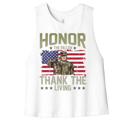 Patriotic American Flag Honor The Fallen Memorial Day Gift Women's Racerback Cropped Tank