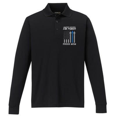 Proud Air Force Mother Heart US Air Force Military Performance Long Sleeve Polo