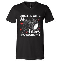 Photography Art For Women Girl Photographer Camera Lovers V-Neck T-Shirt