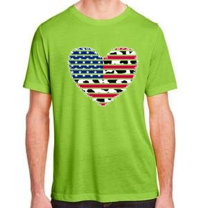 Patriotic American Flag Heart Cow Print 4th Of July Usa Gift Adult ChromaSoft Performance T-Shirt