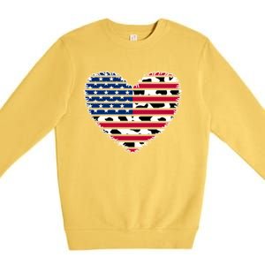 Patriotic American Flag Heart Cow Print 4th Of July Usa Gift Premium Crewneck Sweatshirt