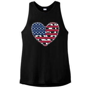 Patriotic American Flag Heart Cow Print 4th Of July Usa Gift Ladies PosiCharge Tri-Blend Wicking Tank