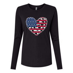 Patriotic American Flag Heart Cow Print 4th Of July Usa Gift Womens Cotton Relaxed Long Sleeve T-Shirt