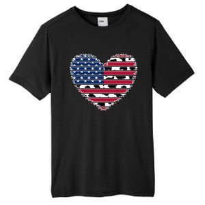 Patriotic American Flag Heart Cow Print 4th Of July Usa Gift Tall Fusion ChromaSoft Performance T-Shirt