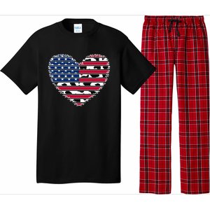 Patriotic American Flag Heart Cow Print 4th Of July Usa Gift Pajama Set