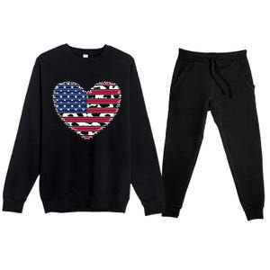 Patriotic American Flag Heart Cow Print 4th Of July Usa Gift Premium Crewneck Sweatsuit Set