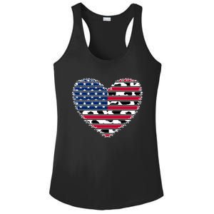 Patriotic American Flag Heart Cow Print 4th Of July Usa Gift Ladies PosiCharge Competitor Racerback Tank