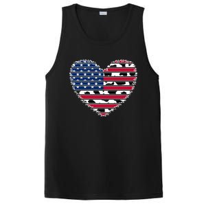 Patriotic American Flag Heart Cow Print 4th Of July Usa Gift PosiCharge Competitor Tank