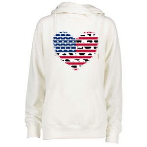 Patriotic American Flag Heart Cow Print 4th Of July Usa Gift Womens Funnel Neck Pullover Hood