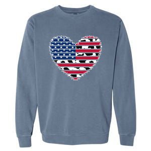 Patriotic American Flag Heart Cow Print 4th Of July Usa Gift Garment-Dyed Sweatshirt