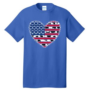 Patriotic American Flag Heart Cow Print 4th Of July Usa Gift Tall T-Shirt