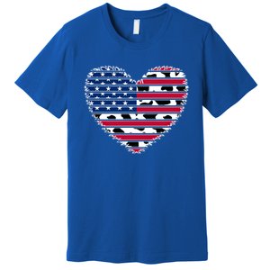 Patriotic American Flag Heart Cow Print 4th Of July Usa Gift Premium T-Shirt