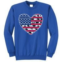 Patriotic American Flag Heart Cow Print 4th Of July Usa Gift Tall Sweatshirt