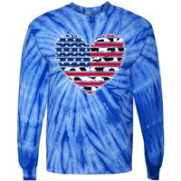 Patriotic American Flag Heart Cow Print 4th Of July Usa Gift Tie-Dye Long Sleeve Shirt