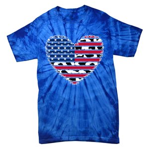 Patriotic American Flag Heart Cow Print 4th Of July Usa Gift Tie-Dye T-Shirt