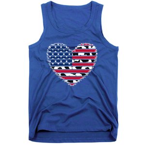 Patriotic American Flag Heart Cow Print 4th Of July Usa Gift Tank Top