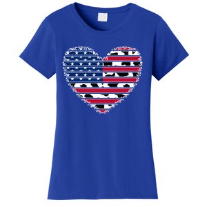 Patriotic American Flag Heart Cow Print 4th Of July Usa Gift Women's T-Shirt