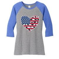 Patriotic American Flag Heart Cow Print 4th Of July Usa Gift Women's Tri-Blend 3/4-Sleeve Raglan Shirt