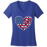 Patriotic American Flag Heart Cow Print 4th Of July Usa Gift Women's V-Neck T-Shirt